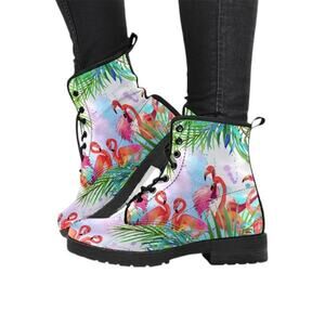 Tropical Flamingo Vegan-Friendly Leather Woman Premium Statement Boots Size 5.5